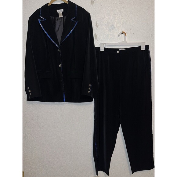 ANNE WEYBURN Pants - Anne Weyburn Pants Suit Blazer Sz 18 Pants Sz 16 Blue Sequin Trim